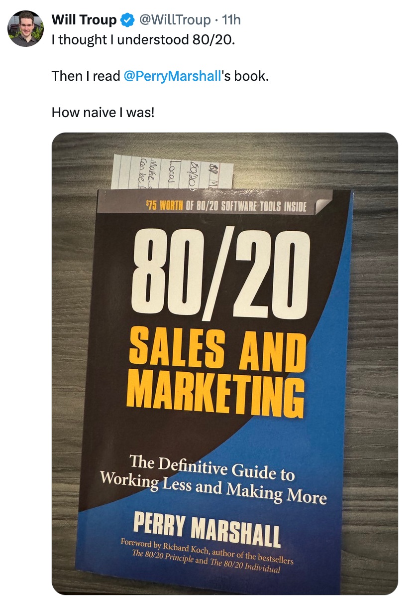 Will Troup 80/20 book testimonial